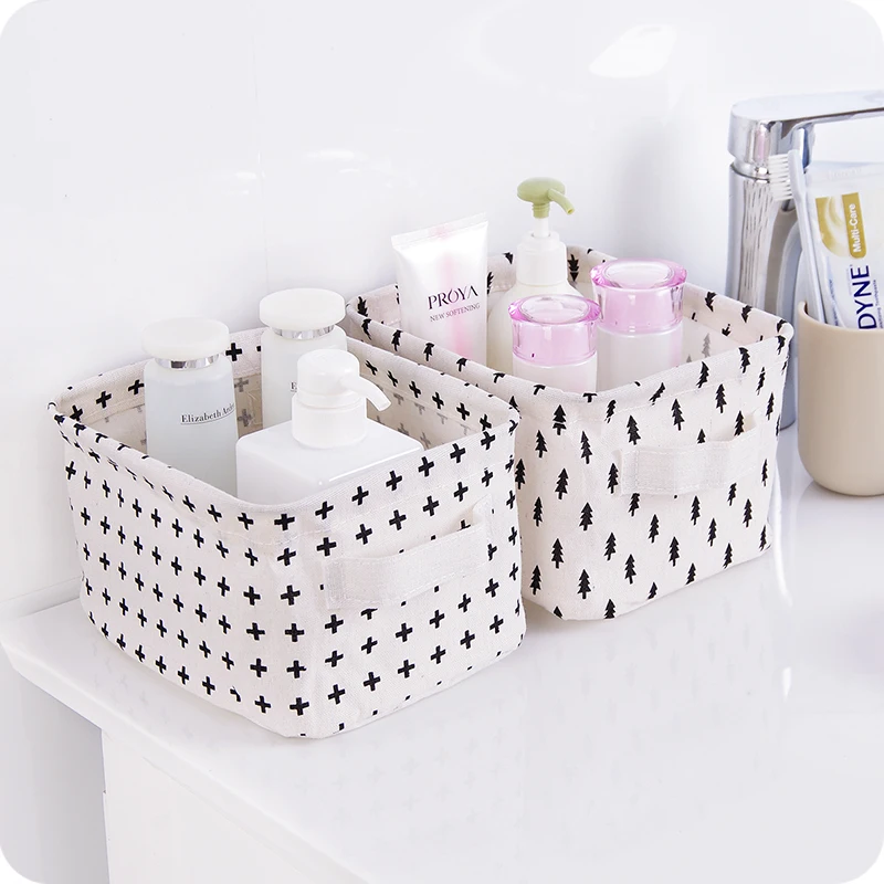 

Printed Linen Laundry Basket Folding Kid Toy Book Storage Basket Household Sundries Clothes Organizer Storage Box Home Container