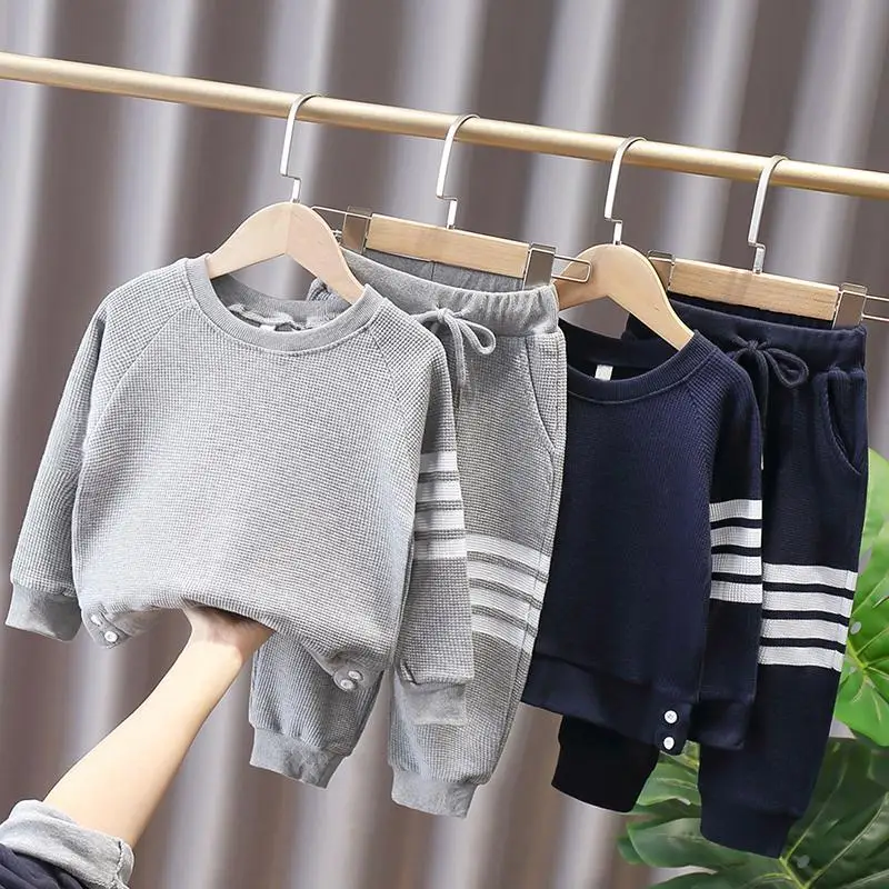 

Children's sports suit 0-7 years boys and girls clothes new Korean baby children's 2-piece suit Sweater suit toddler clothes