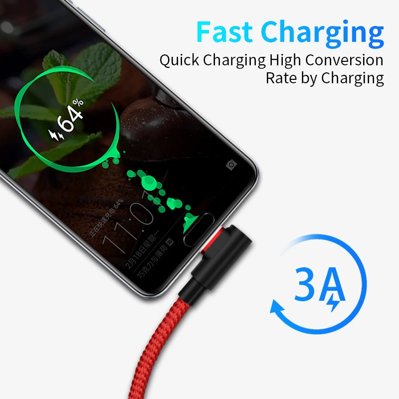 Магнитный Кабель 90 градусов 3A кабель Micro USB Type C для быстрой зарядки и передачи