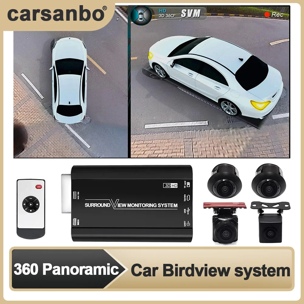 

Камера Carsanbo 360 с эффектом птичьего глаза, 3D панорамная камера для слепых зон, HD, ночное видение, 1080p, 4 камеры с автомобильным видеорегистратор...