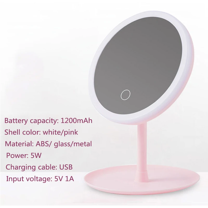 

LED Makeup Mirror With Light Ladies Makeup Lamp With Storage Desktop Rotating Mirror Round Shape Cosmetic Vanity Mirror Light