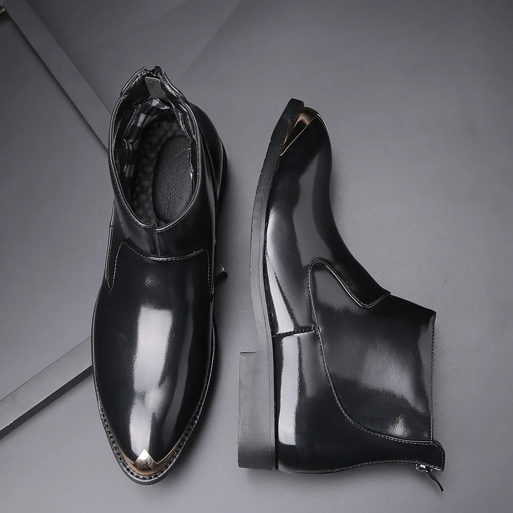 Осенние мужские кожаные ботинки с острым носком без застежки на молнии дышащие