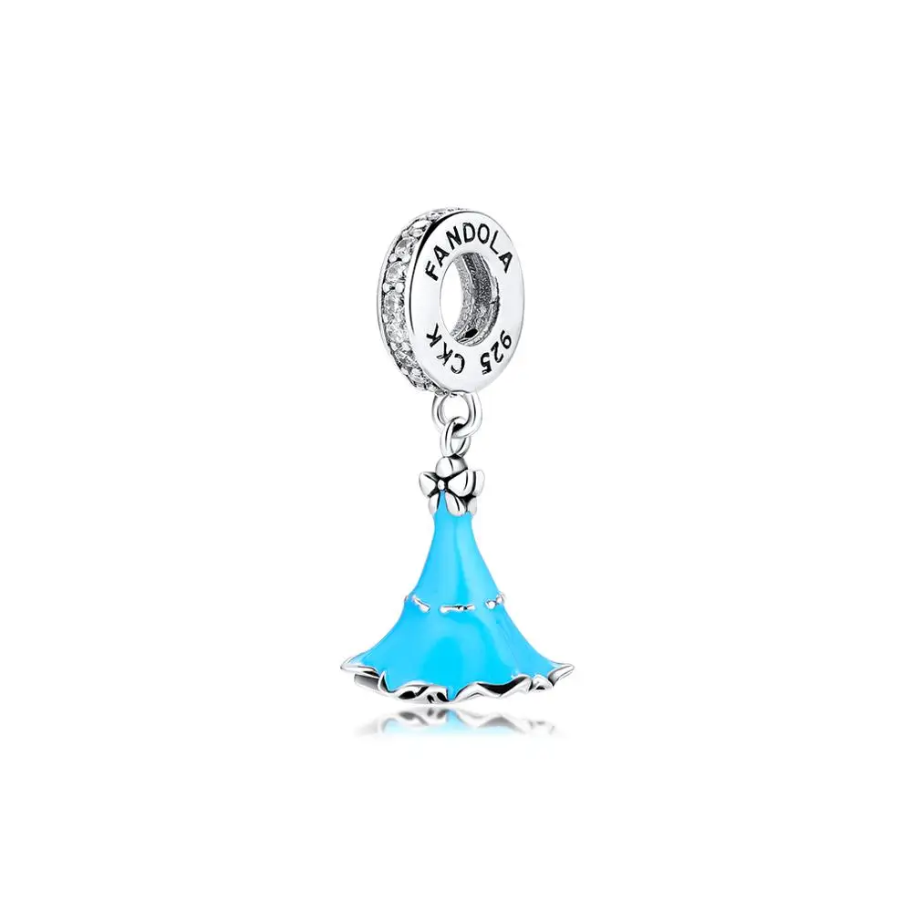 

Fandola CKK 925 Sterling-Silver-Jewelry Princess Blue Dress Dangle Charm Fits Pandora Bracelets Jewelry Making Necklace Pendants