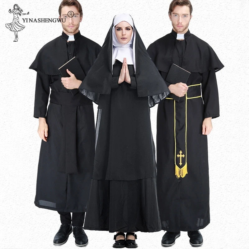 Halloween Costumes for Women Medieval Cosplay Priest Nun Missionary Costume Set Adult Cosplay Clothing Woman Dress