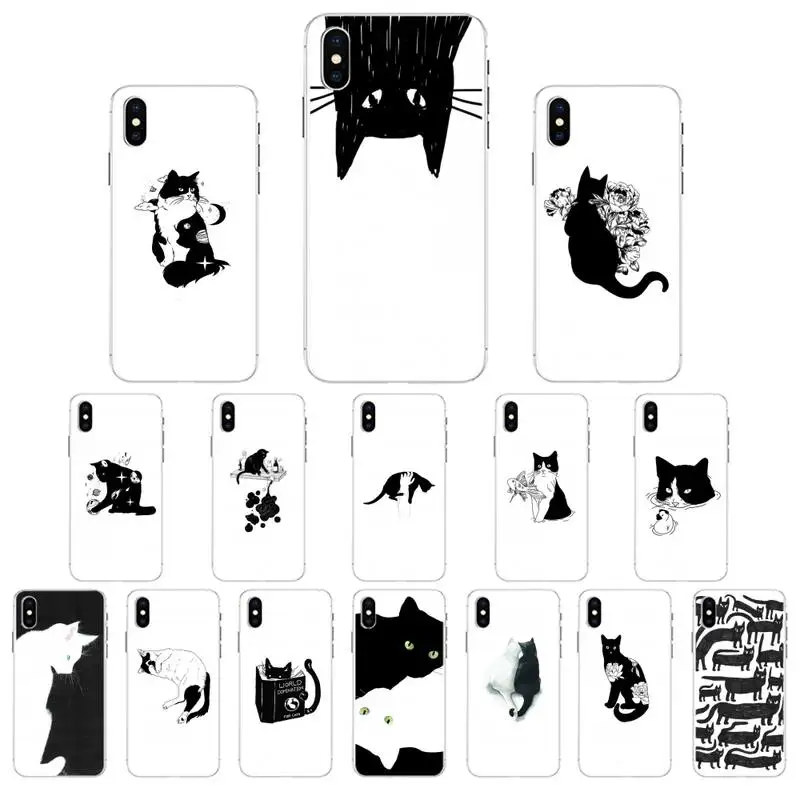

YNDFCNB Art of black and white cat Phone Case for iphone 13 X XS MAX 11 12 pro max 6 6s 7 7plus 8 8Plus 5 5S XR se 2020 case