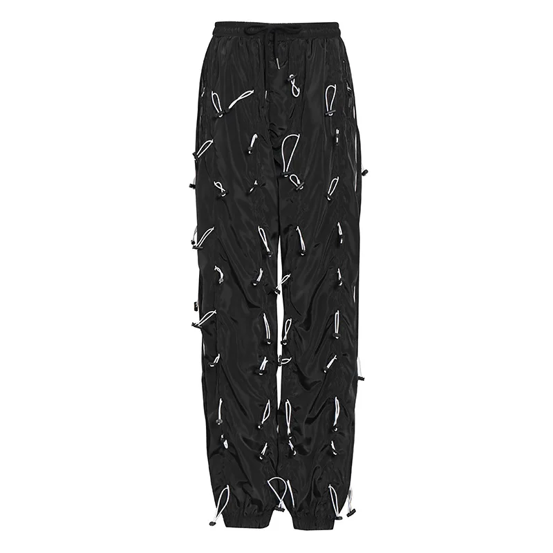 

Womens Unisex Rainbow Colors Elastic Band Long Pants Trousers Drawstring High Waist Casual Trend Slim Fit New 2021