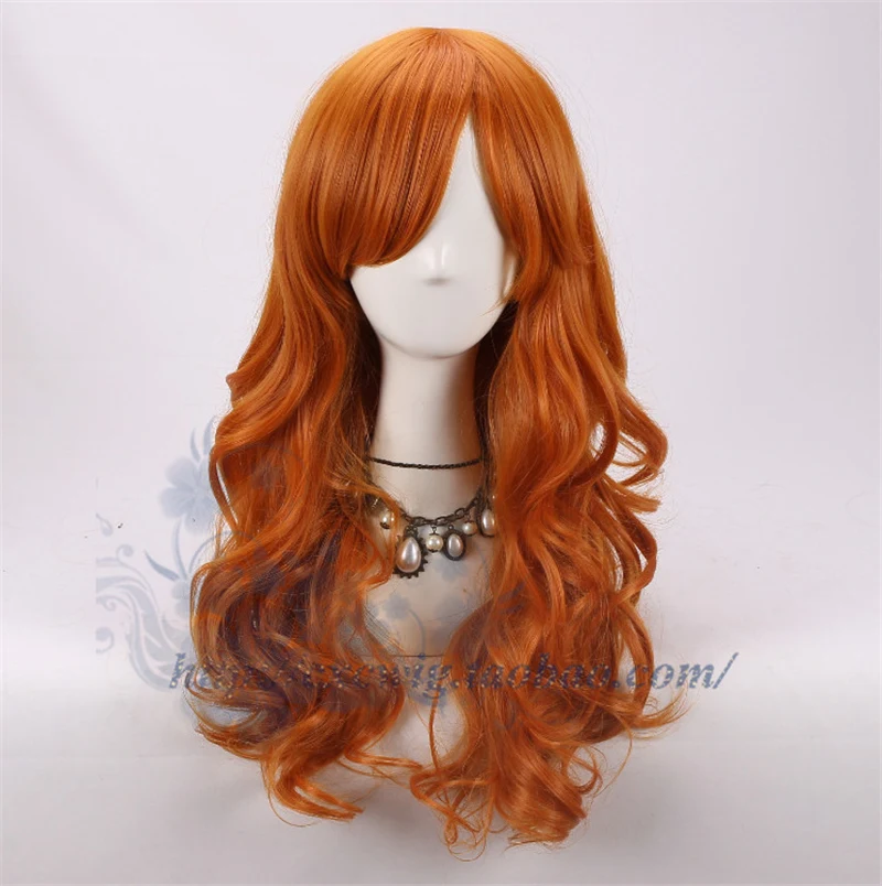 

Adult Nami Wig Orange 60cm Long Curly Synthetic Hair Wave Hair Cosplay for Adult Halloween Party Carnival Role Play + Wig Cap
