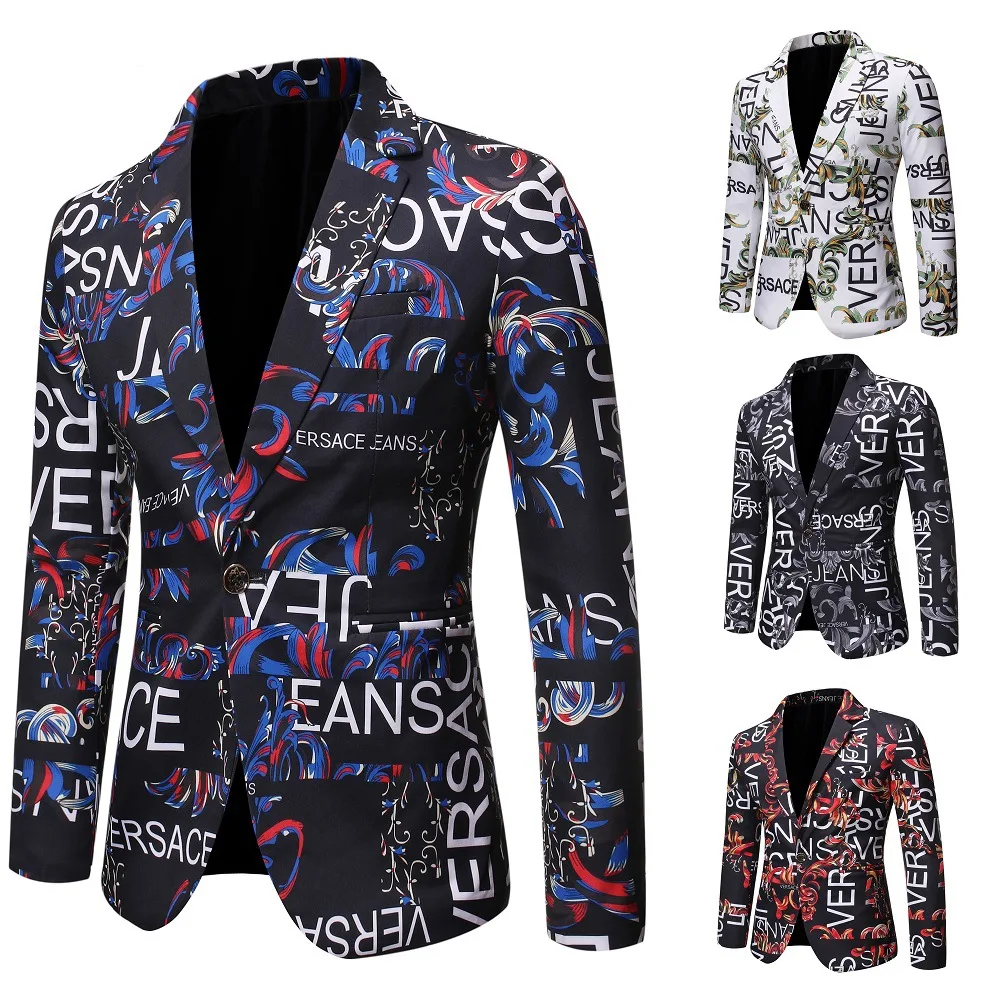 

Brand Suit Jacket Fashion Print Men Blazer Best Selling Slim Fit Casual Blazer Homme Coat Hip Hop Singer Flower Blazer