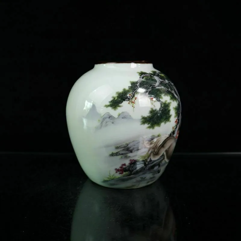 Китайская старая фарфоровая Пастельная банка с рисунком обезьяны из сосны