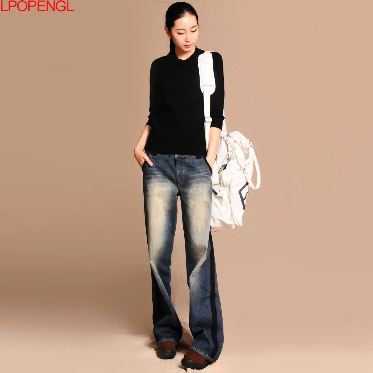 Autumn Retro Vintage High Waist Jeans Women 2021 New Casual Fashion Loose Stitching Trousers Wide Leg Large Mom Jean Female Pant