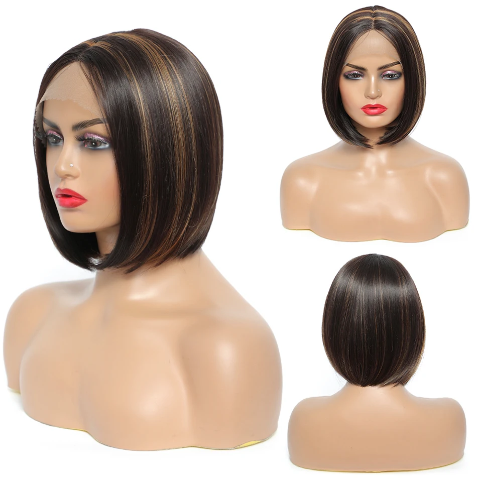 

Sylhair Straight Short Bob Lace Front Wigs for Women Hand Woven Lace Centre Seam Middle Parting (9 inch)