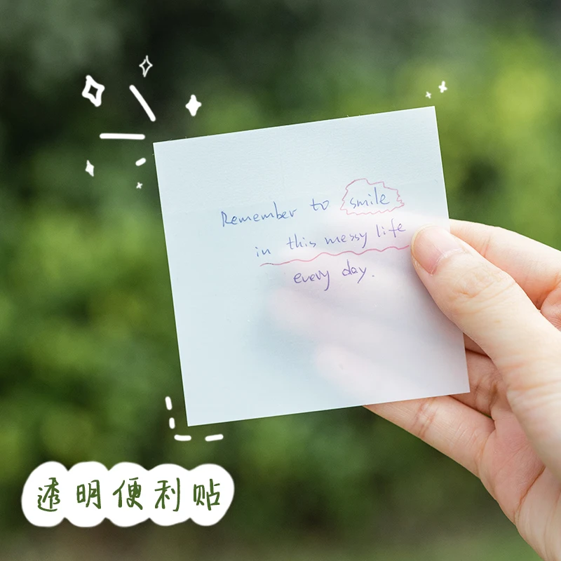 

Yoofun 50sheets/pack Transparent Sticky Notes Decoration Student Study Memo Pads Office School Supplies Ins Clear Memo