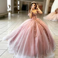 dark pink 3d flowers quincenera birthday beads ball gown appliqued prom party robe de soiree celebrity 15 ans customised