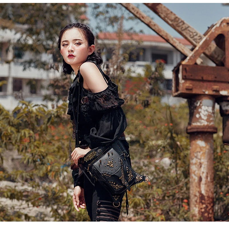 Мужская кожаная сумка в стиле стимпанк Norbinus панк с заклепками на плечо через