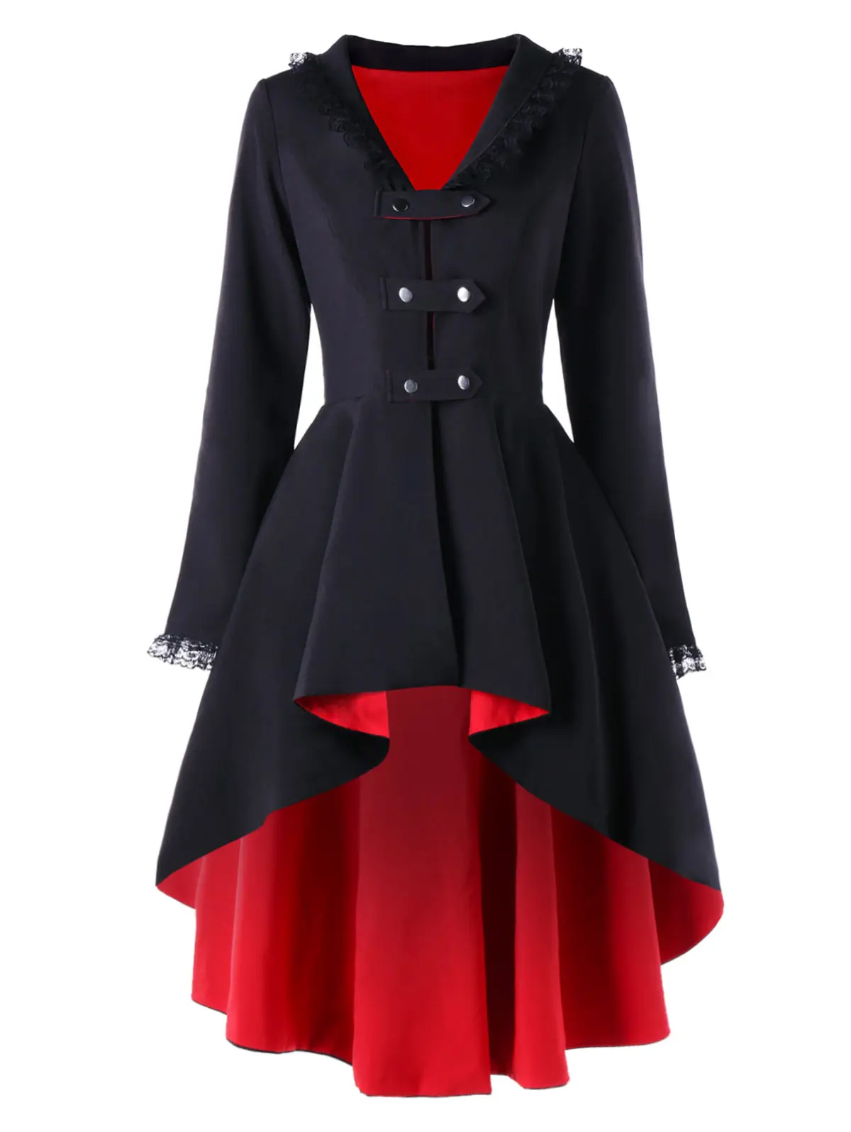 Женское пальто на шнуровке сзади длинное в готическом стиле с V-образным вырезом