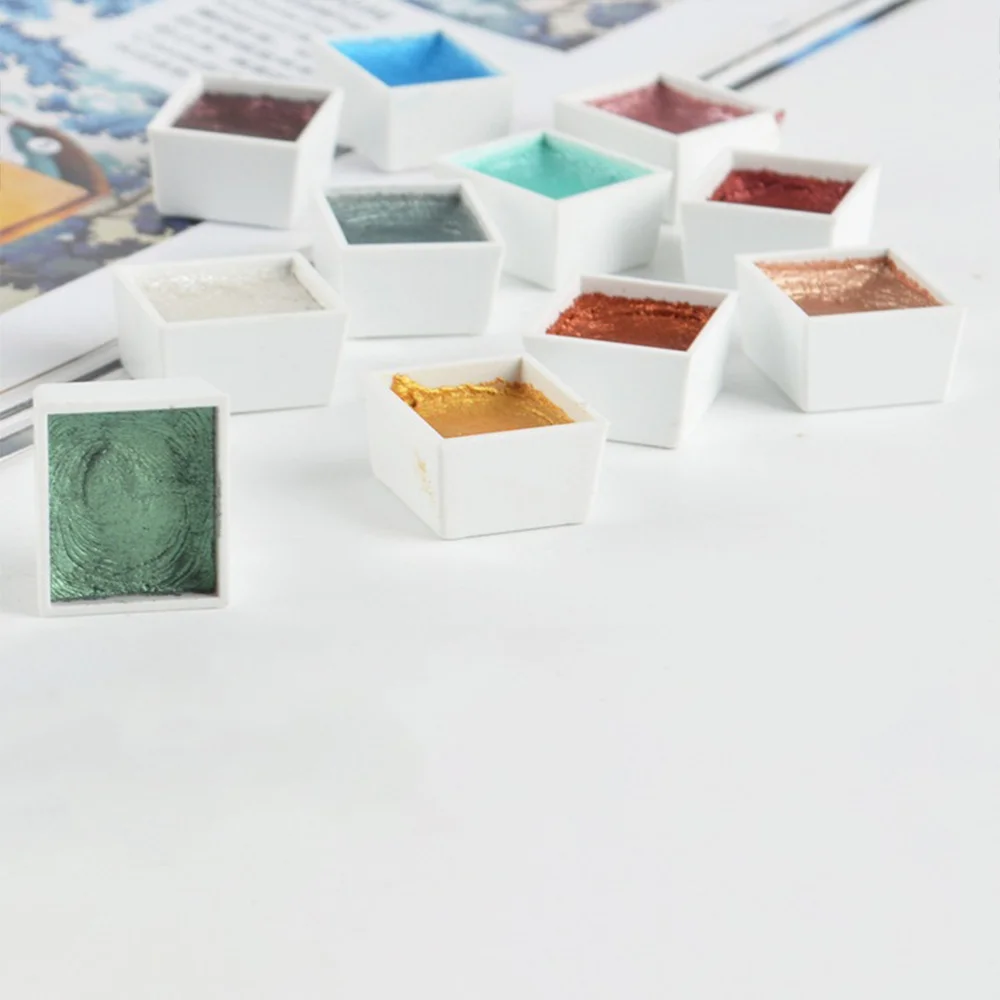 

Pearlized Beginner Gouache Watercolor Powder Set 12 Colors Watercolor Pigment Paint Kit