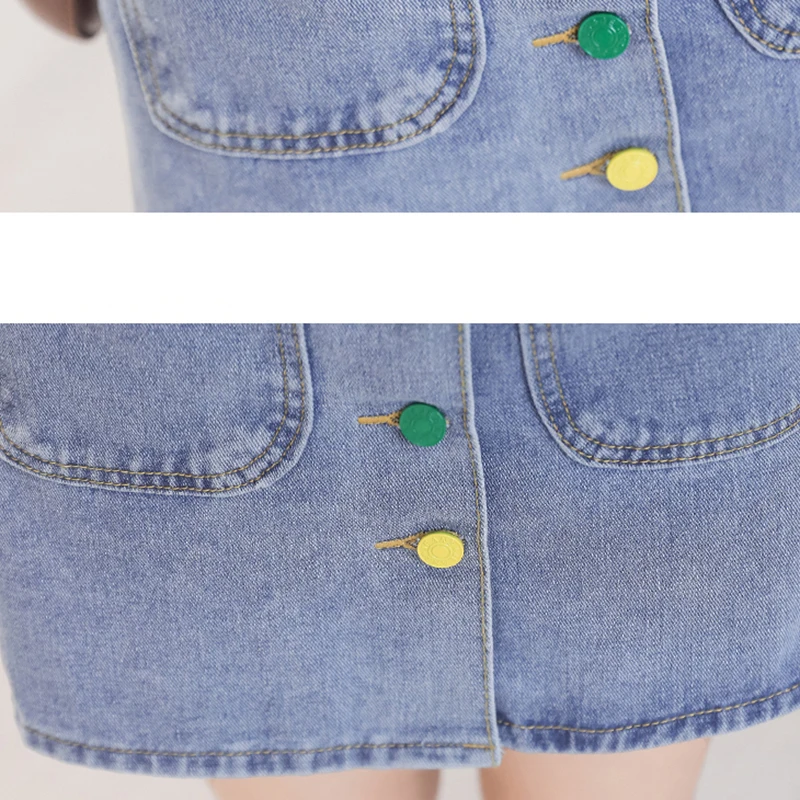

Candy Color Buttons High Waist A Line Mini Skirt Women Summer 2020 New Streetwear Korean Style Sky Blue Pockets Jeans Skirts