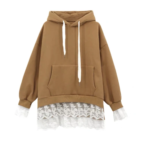 

Keep Warm Hoodies Women 2020 Korean Khaki Loose Velvet Sweatshirt Plus Size Fake Two Pieces Oversized Hoodie Pocket Clothes