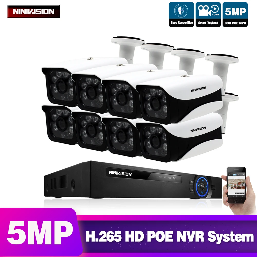 8pcs camera NINIVISION 8CH 5MP Беспроводной NVR POE камера безопасности системы наружного IR-CUT видеонаблюдения видео рекордер комплект запись лица - Цвет: 8pcs camera