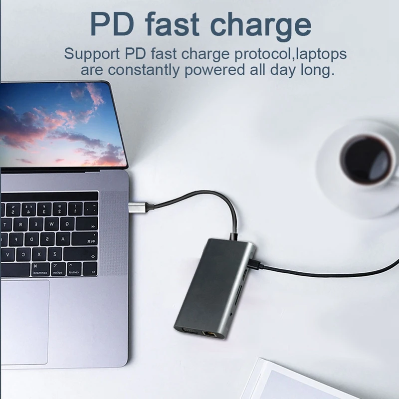 Usb-хаб C 10 в 1 Thunderbolt 3 Type адаптер док-станция USB 0 порт 4K HDMI 1080P VGA RJ45 Gigabit Ethernet для Macbook
