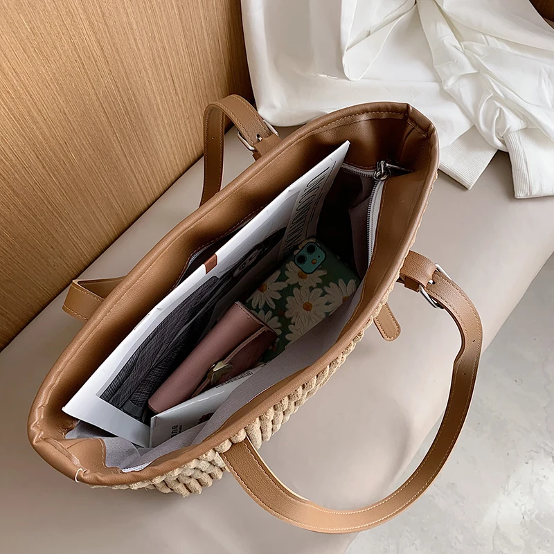 

Solid Corduroy Handbag Fashion Casual Tote Women Large Capacity Shoulder Bags Luxury Lady Stripe Bag Simple Handbags 2021 XA750H