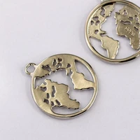 silver color metal world map charms round earth coin pendant diy making earring necklace handmade jewelry accessories wholesale