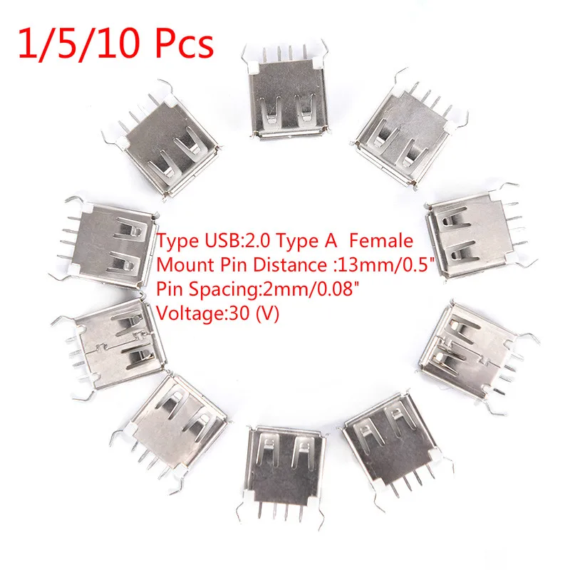 1/5/10 штук в наборе USB 2 0 Тип женский вертикальный разъем 180 градусов 4 Pin Гнездовой