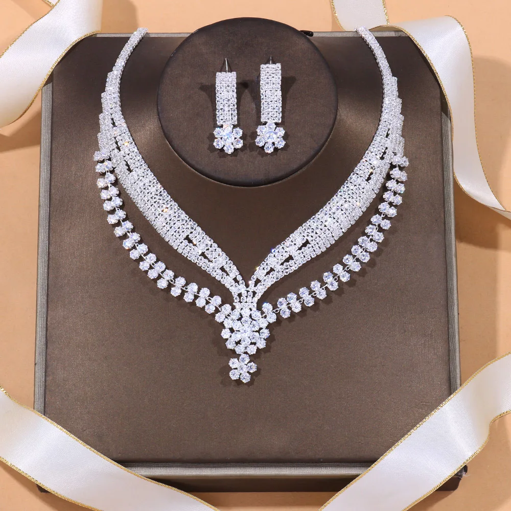 

Круглые циркониевые ожерелье и серьги Stonefans, свадебные аксессуары, модный показ, полые стразы, Свадебные Ювелирные наборы, подарки