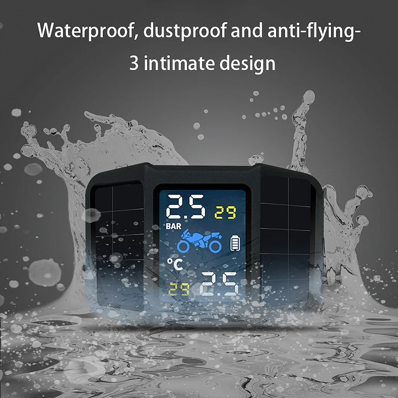 Solar Charging Motorcycle TPMS Motor Tire Pressure Temperature Monitoring Alarm System with 2 External Sensors | Автомобили и