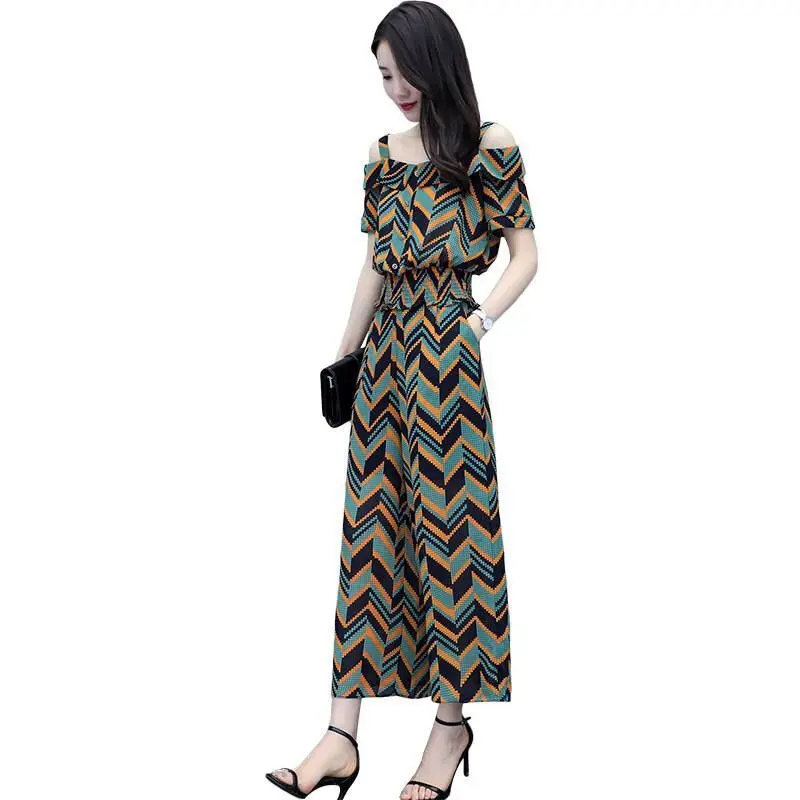 

Women's Spring Summer Dress Women's Ruffles Striped Slash Neck Long Sleeve Temperament Elegant Dress SS1385