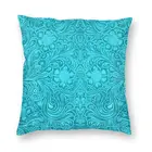 Бирюзовый кожаный чехол для подушки с тиснением, цветочный узор, напольная подушка, чехол для гостиной, наволочка для подушки, домашний декоративный чехол