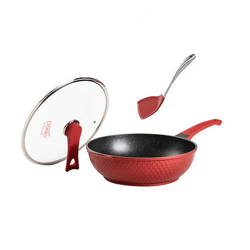 

Aluminum Saucepan Large Soup Pot Korean Round Red Handle Medical Stone Non-stick Pan Household Kitchen Supplies Cooking Utensils