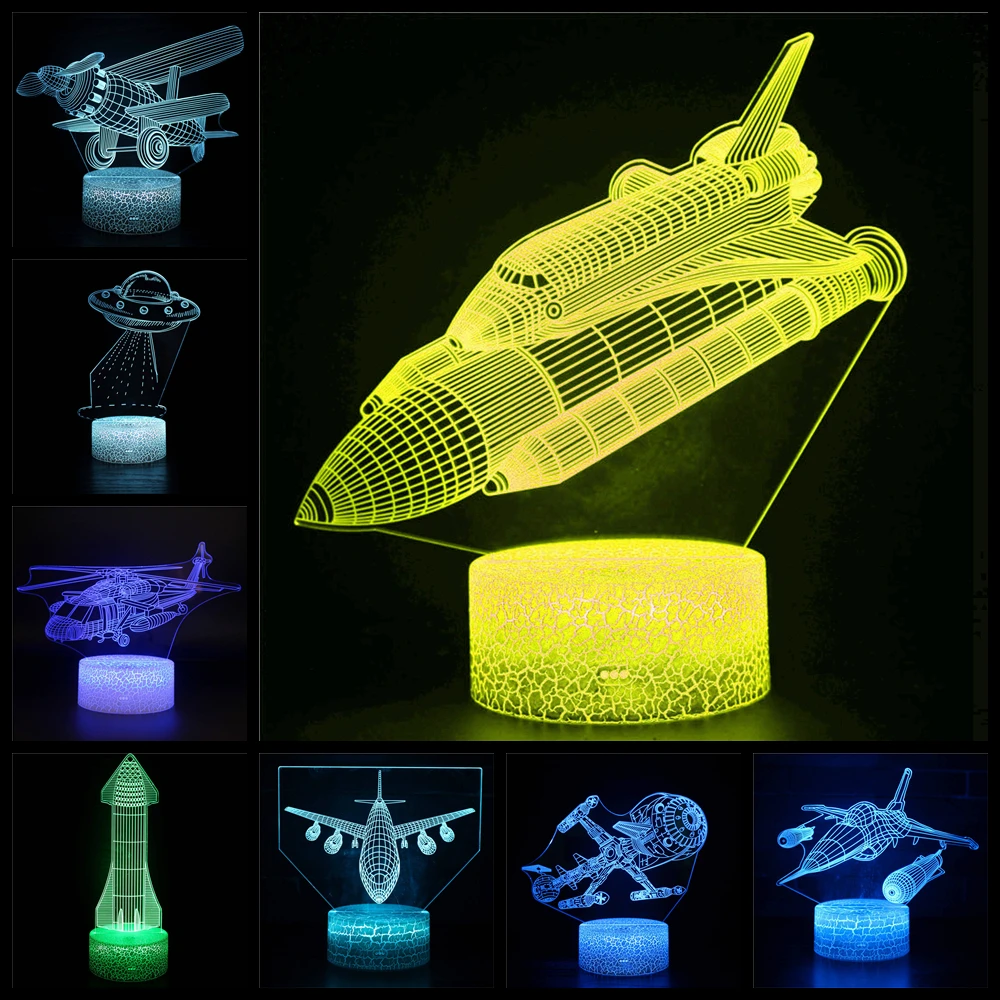 

3D night light rocket spaceship helicopter game console flying saucer desktop model toy birthday gift table lamp decoration LED