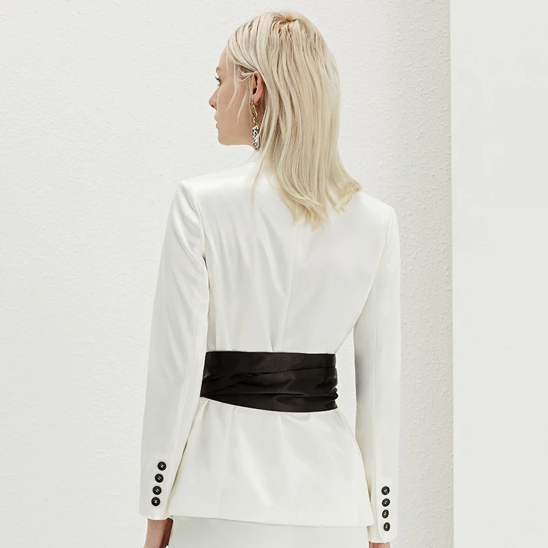 YIGELILA New Fashion White Suits V-neck Full Sleeves With Belt Suits High Quality Office Lady Suits 91029+5927