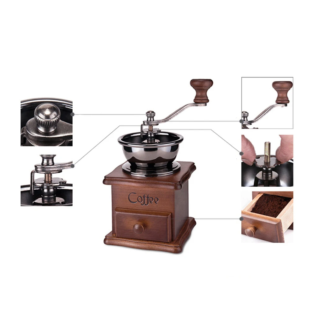 Vintage Premium Quality Stainless Steel Wooden Manual Coffee Hand Grinder Portable Spice Burr Mill Home Office Decoration | Дом и сад