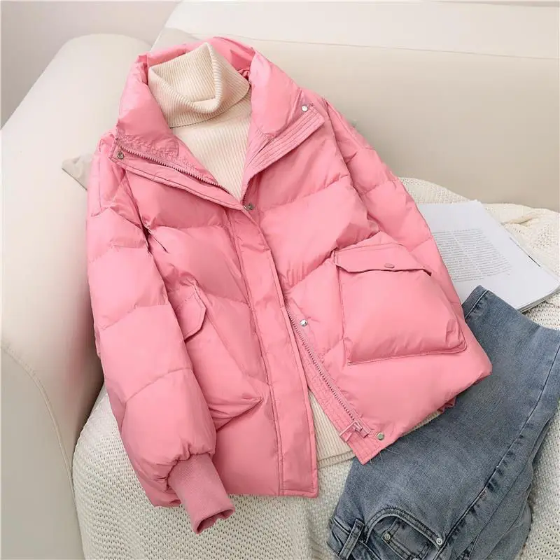 

2022 New Fashion All-Match Short Winter Down Jacket Female Loose White Duck Down Jacket Warm Bread Coat