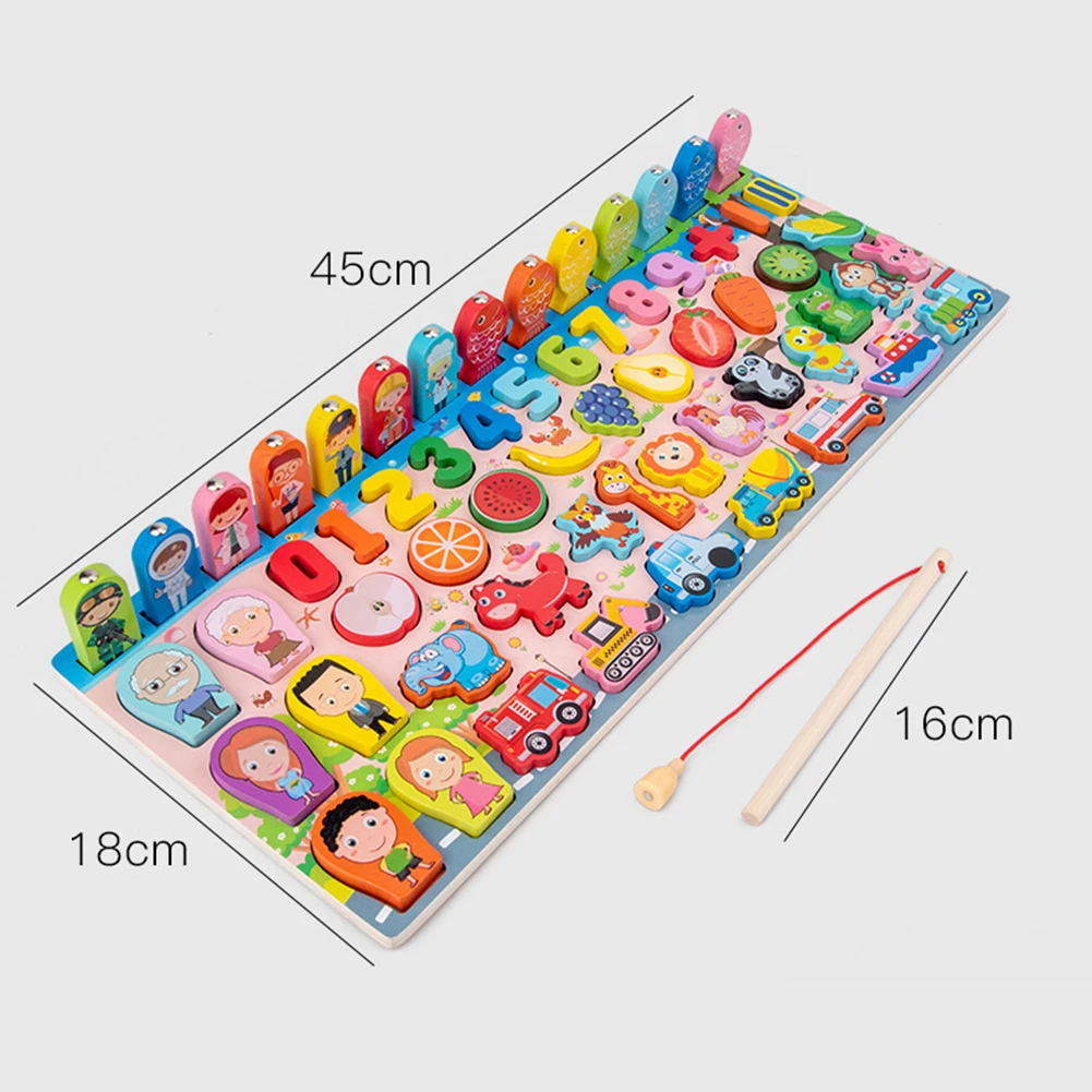 

Wooden Montessori Toys Kids Matching Toys Fishing Digital Fruit Animal 3D Hand Knocking Piano Game Children Learning Toys