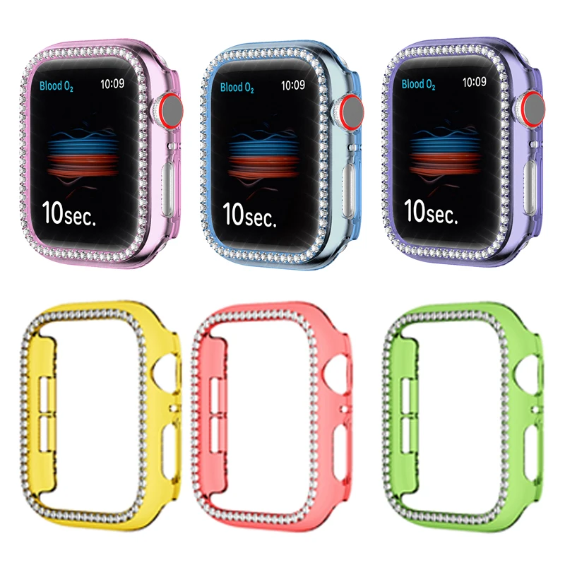 

Чехол-бампер с алмазами Защитный чехол для Apple Watch чехол серии 5 4 3 2 1 38 мм 42 мм Чехлы для наручных часов Iwatch, 6 5 4 SE 40 мм 44 аксессуары