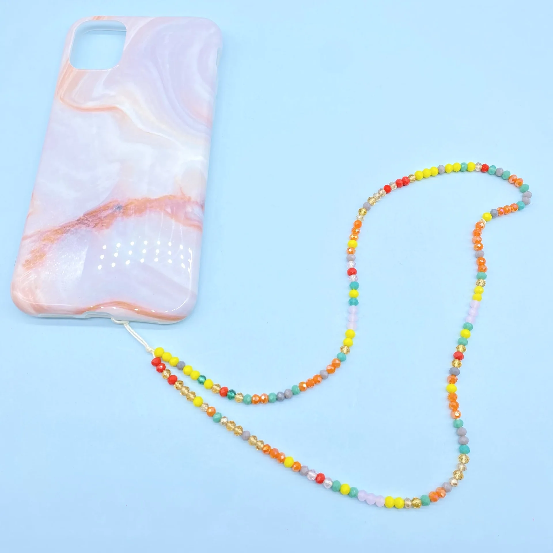 

Boho Colorful Crystal Mobile Phone Straps Hanging Neck Rope Long Lanyard for Keys Cell Phone Crystal Lanyard