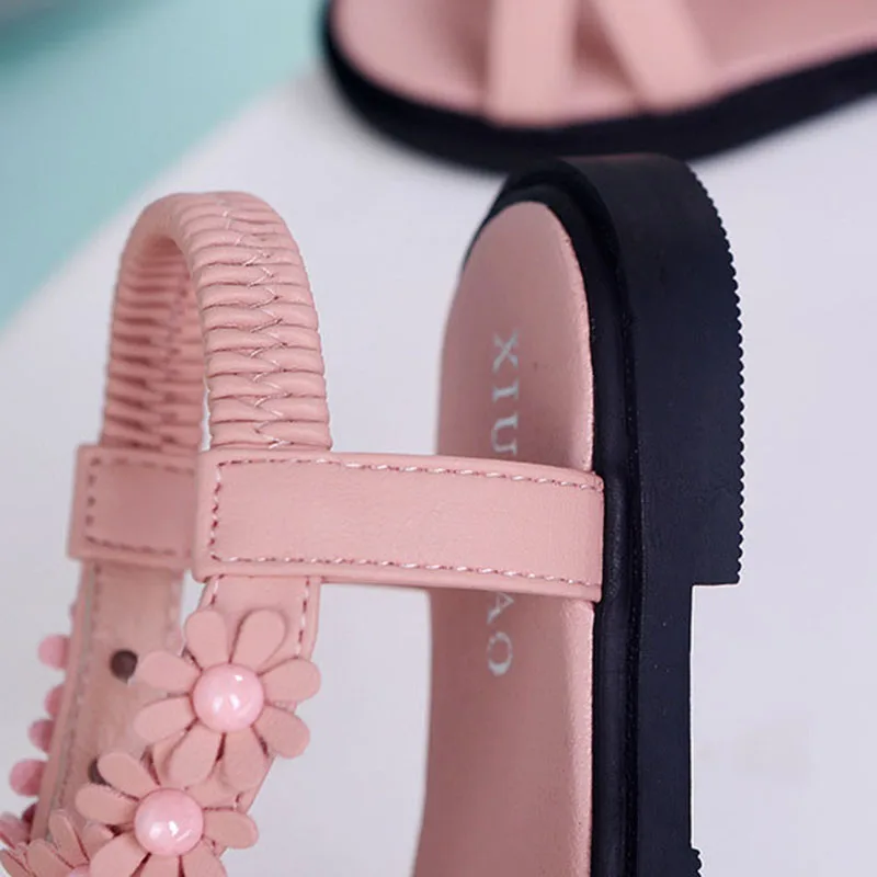 

CUZULLAA Kids Pearl Flower Beach Sandals Shoes For Girls Princess Sandals Children Non-slip Summer Shoes Size 26-36