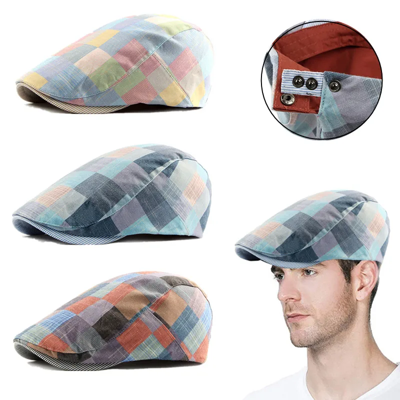 

3 Colors Unisex Classic Plaid Newsboy Beret Caps Casual Unisex Sports Caps Cotton Beret Hats Visors Duckbill Flat Cap Hot Sell