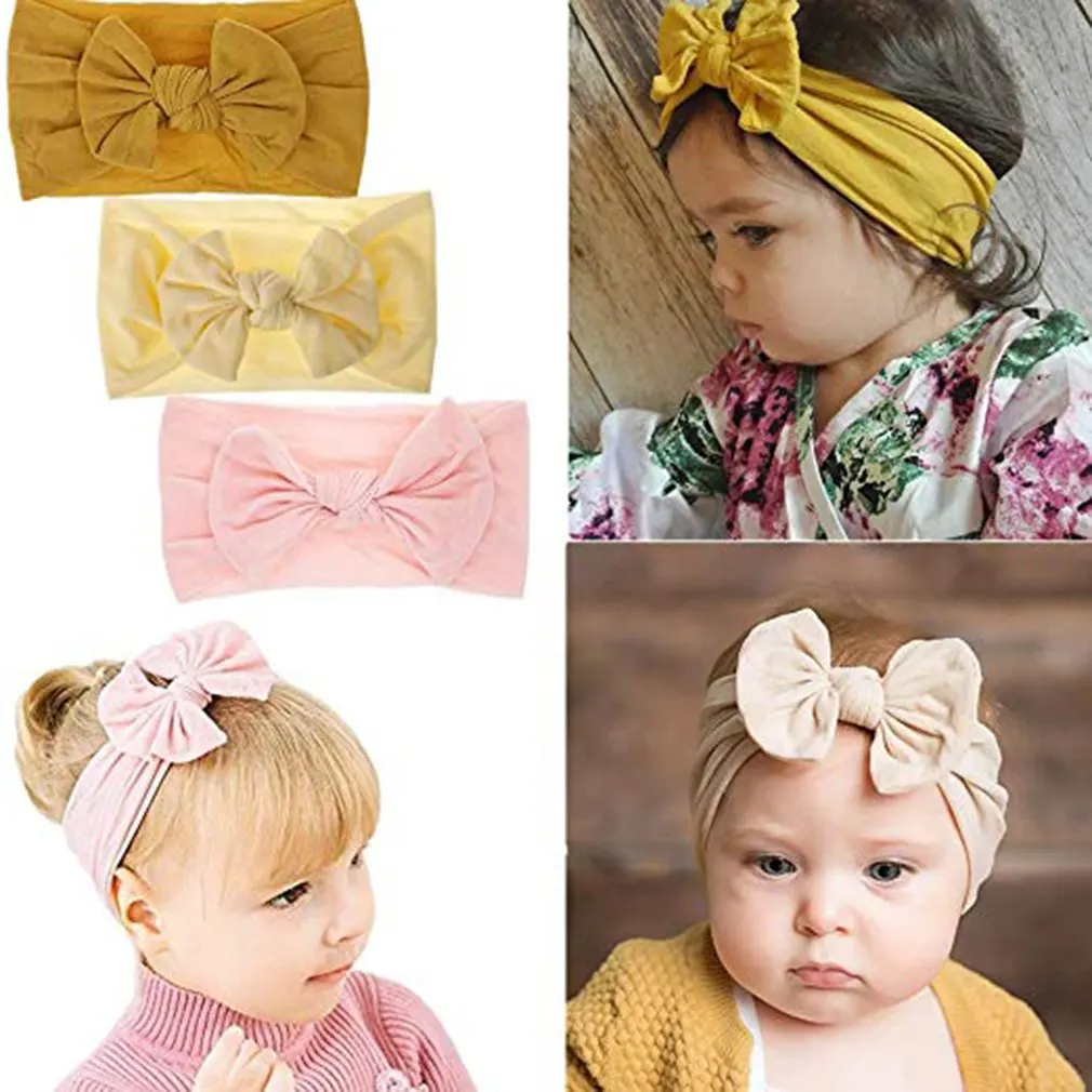 

Soft Nylon Big Bowknot Design Baby Girls Headband Elastic Design Newborn Baby Headband Hair Bands Hair Styling Accessories