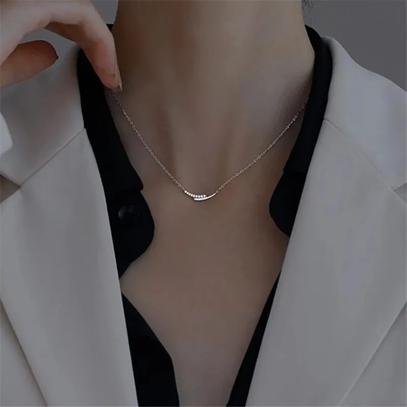 

925 Sterling Silver Zircon Geometric Charm Necklaces & Pendants Choker For Women Girls Wedding Collier Argent Jewelry dz067