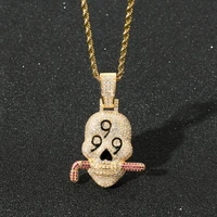 hip hop men necklace juice wrld 999 skull copper 24k gold plated micro pave choker necklace cz stone iced out pendant necklaces