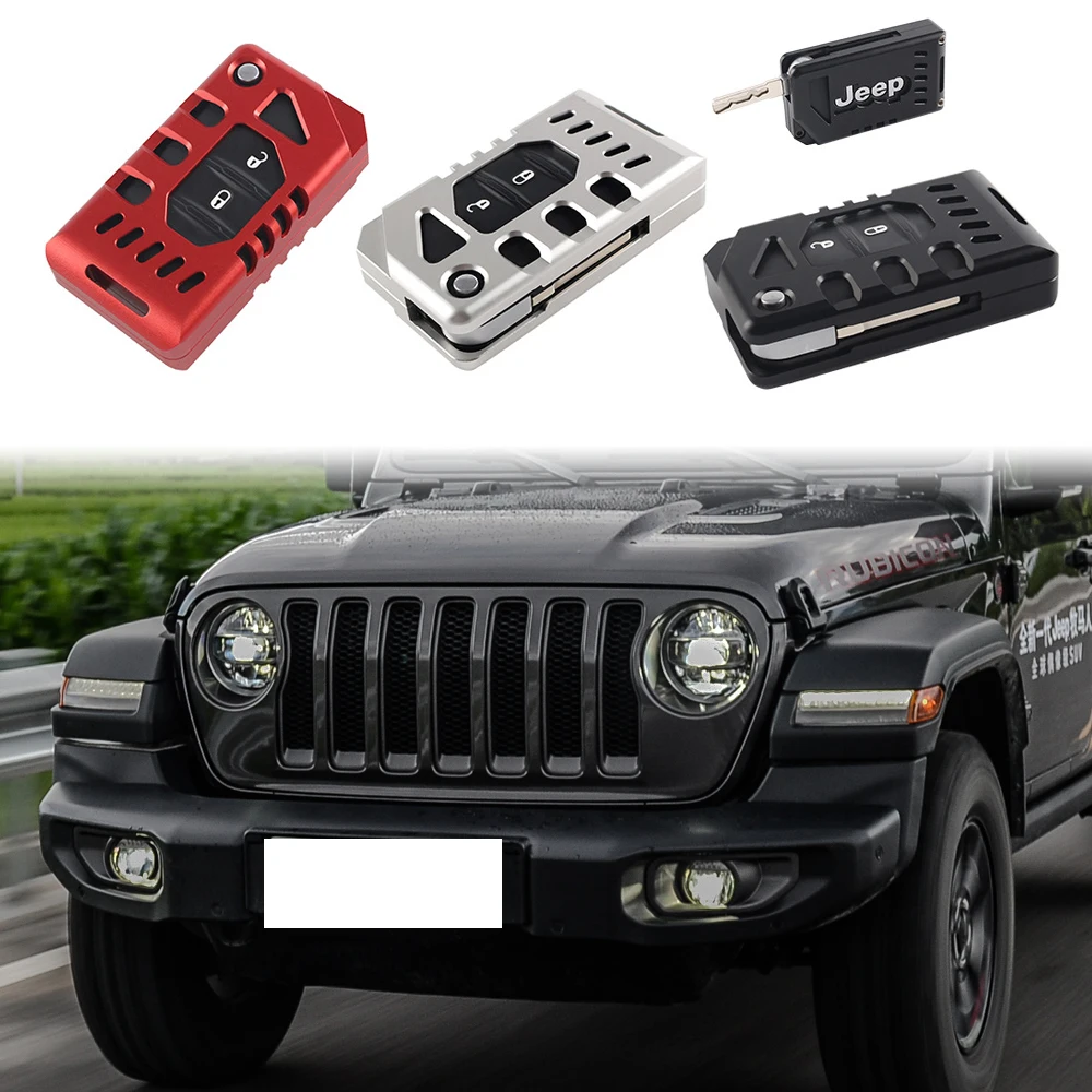 

Red Black Sliver Aluminum Key Case Cover Shell for Jeep Wrangler JL 2018-2020