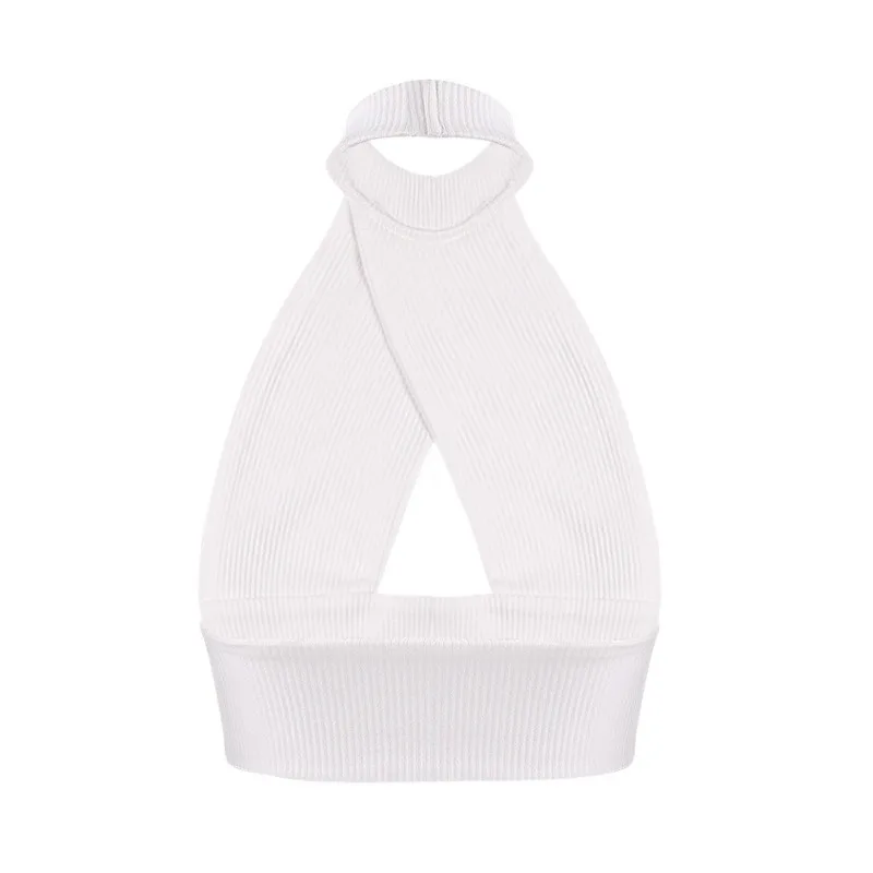 

kywommnz Women Halter Elasticity Sexy T-shirt Vest Summer 2021 New Slim Sleeveless Backless Wrap Top Female T Shirt E1315