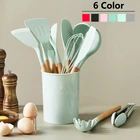 Набор силиконовых кухонных принадлежностей, 12 предметов, термостойкие кухонные антипригарные приборы для приготовления пищи, инструменты для выпечки с футляром для хранения