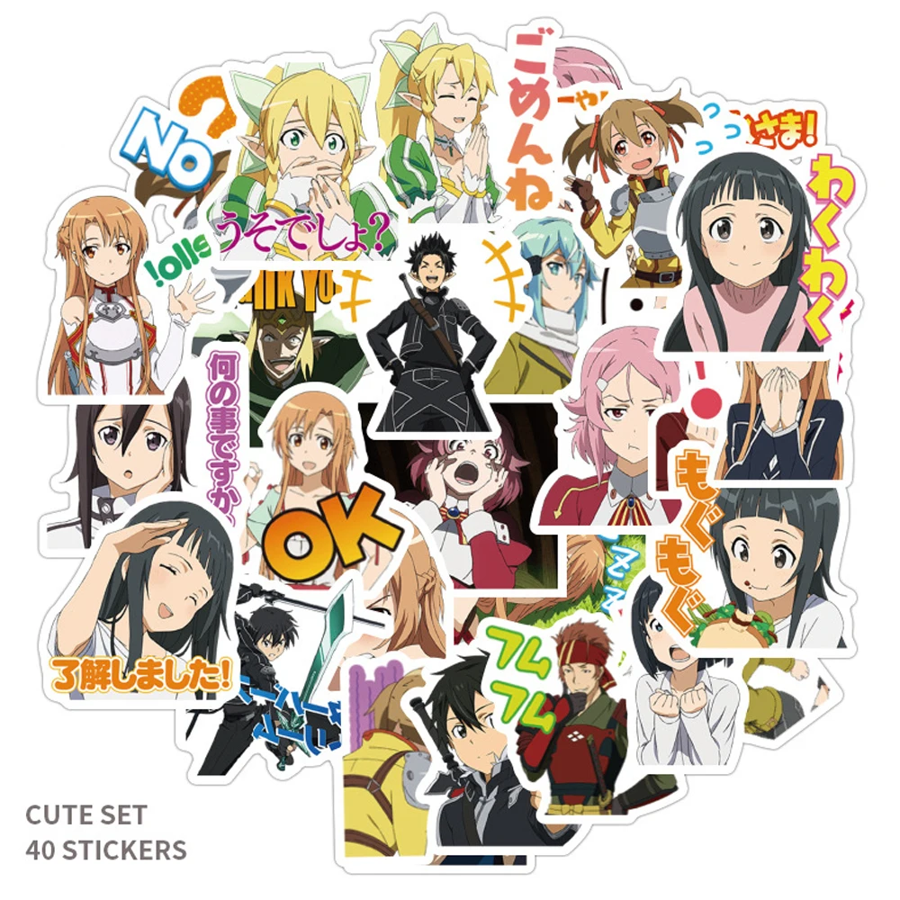 

40pcs Sword Art Online Japanese Anime Sticker SAO Kirito Asuna YUI Suguha Luggage Laptop Graffiti Stickers for Scrapbook Diary