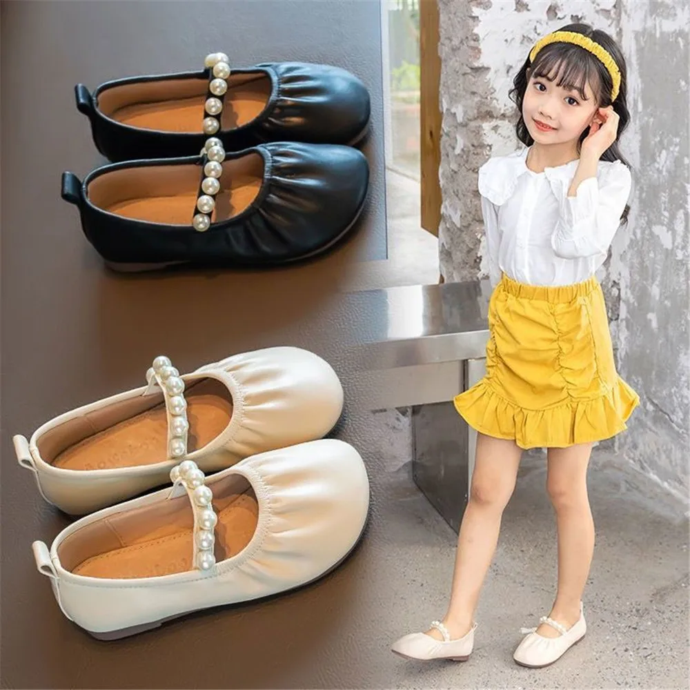 

2021 Girls Leather Shoes Sandals Baby White Leather Shoes for Girl School Shoes Dance Party School Sandals Children's Flat Shoes