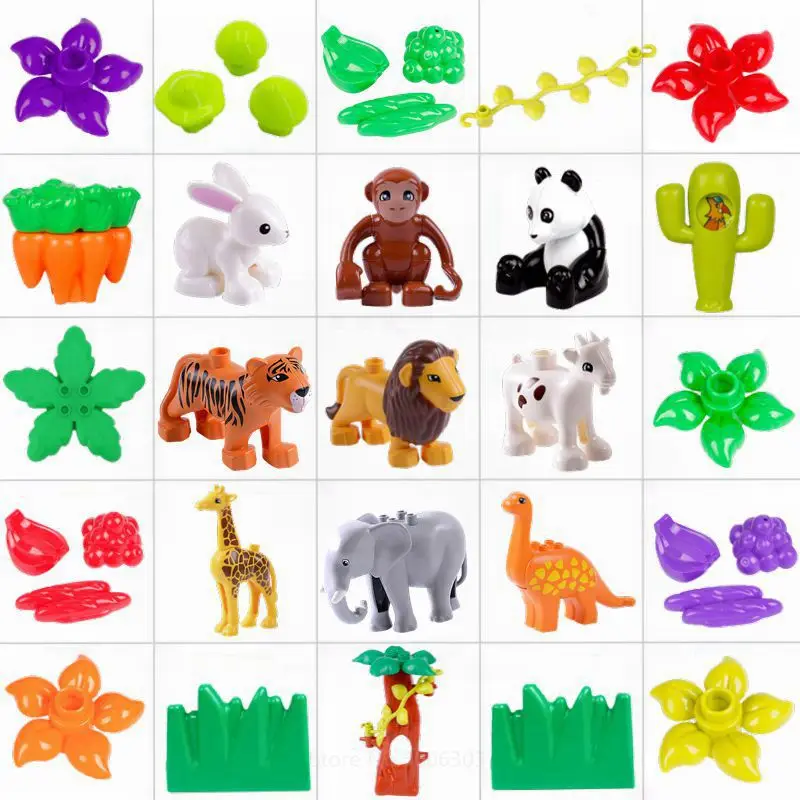 Duplo модели животных Динозавр панда Тигр растение цветок ферма Diy строительные